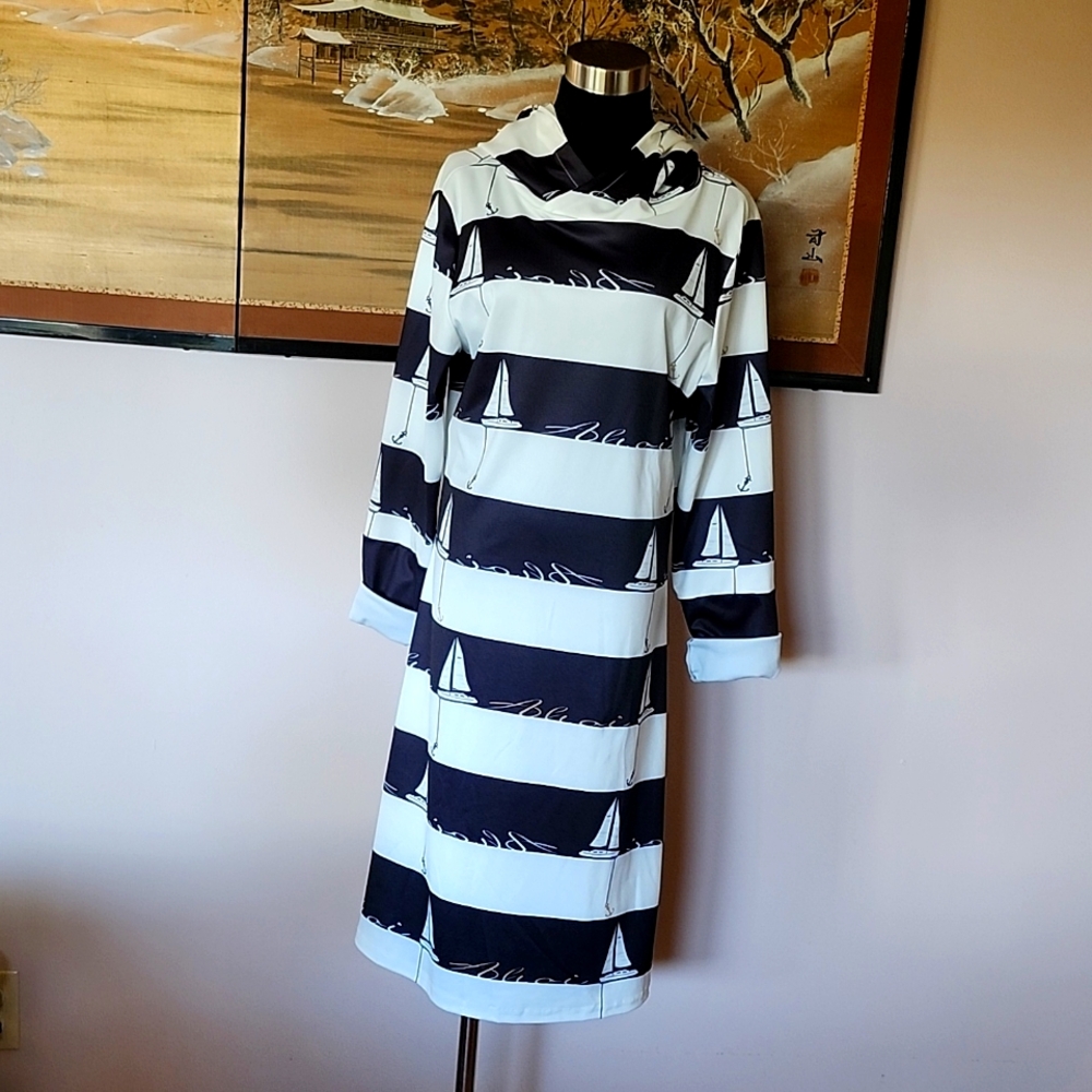 Misslook hooded Sailboat dress black navy white women's XL